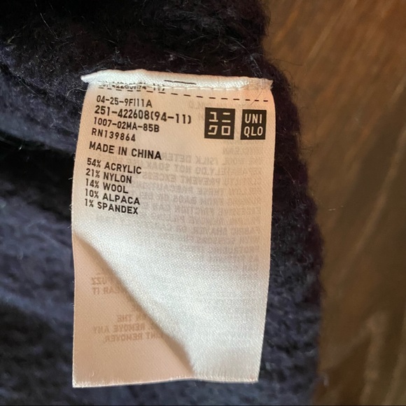 Navy Blue Cable Knit Sweater Wool Alpaca Blend Chunky Knit Sweater - Picture 3 of 7